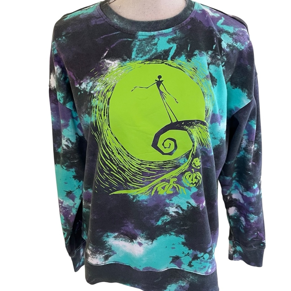 Disney Nightmare Before Christmas Purple/Lime/Teal Tie-Dye Sweatshirt M